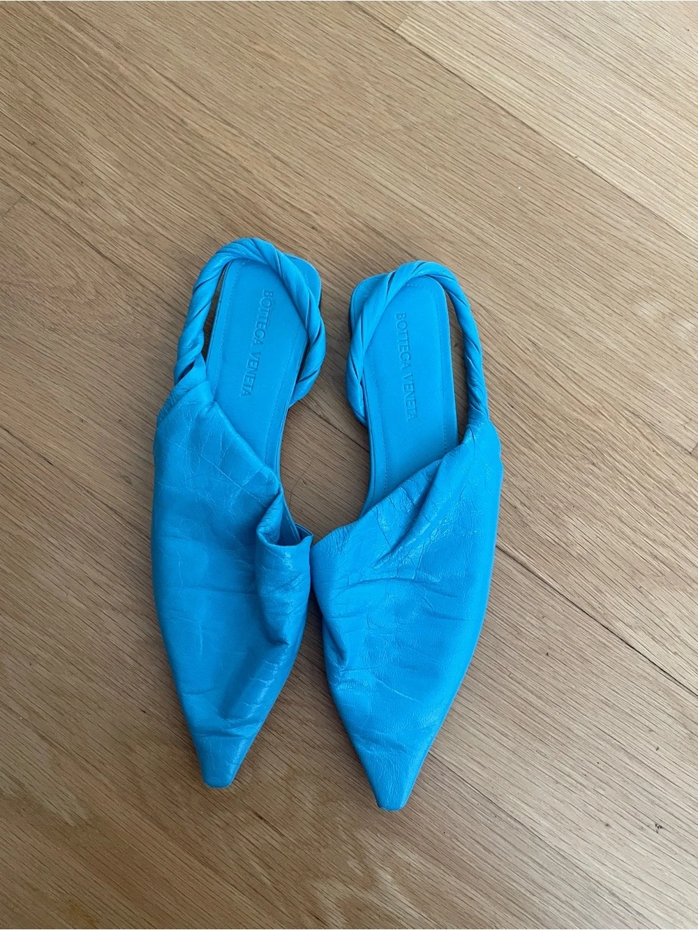 Bottega Veneta Blue Leather Pointed Toe Slingback Flats